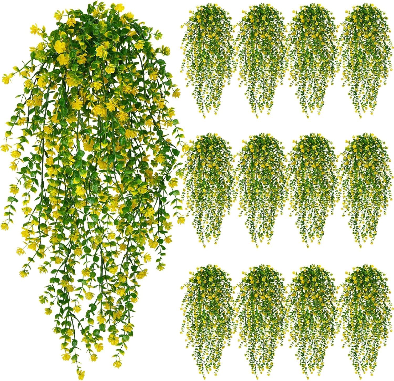 12Pcs Artificial Hanging Flowers Plastic Hanging Plants with Yellow Flowers โ image 1