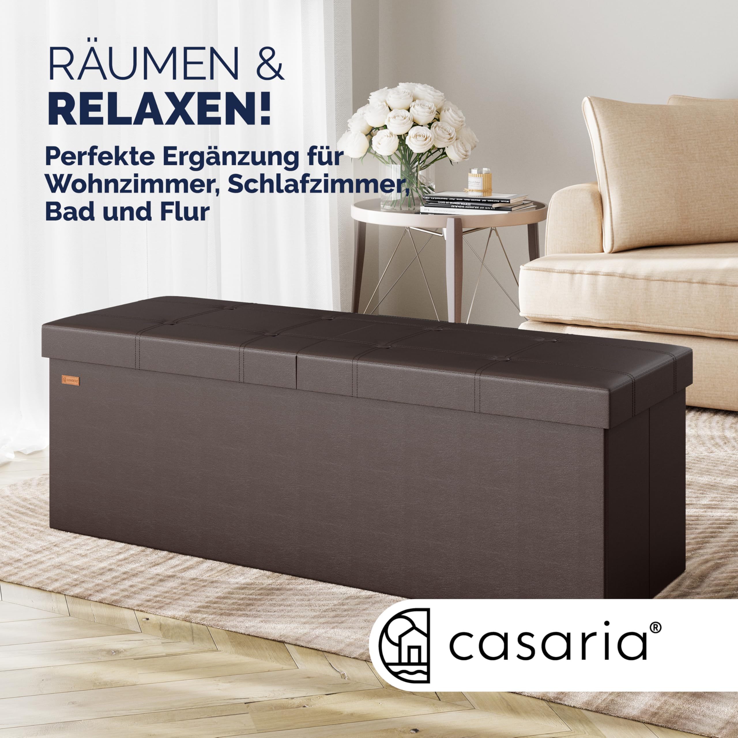 CASARIA® Moderne 2-in-1 Zitbank met Opbergruimte Kunstleer Klapbaar 80x38x38cm 100l Opbergbank Poef Voetenbank Beige