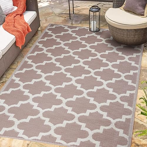 TAKSHA Alfombra escandinava de plástico reversible para interiores y exteriores, 5 x 7 pies, fácil limpieza, para patio, playa, porche, camping,