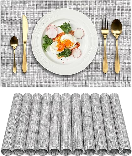 Manteles individuales de vinilo tejido, 12 unidades, lavables, resistentes al calor, antideslizantes, para cocina, mesa de comedor, interiorexterior