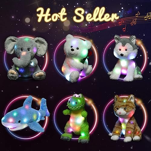 Miniatura 8 de Hopearl Elefante de peluche musical LED que ilumina y canta, volumen ajustable, canción de cuna, animado, calma, festival, cumpleaños, para niños