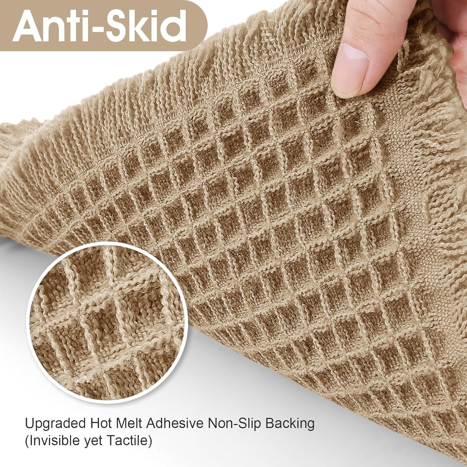 Upgraded Waffle Bath Mat Set 3 Piece Beige, Super Absorbent Non-Slip Quick Dry Bathroom Rugs with Tassels, Machine Washable Ultra Soft Boho Bath Rugs for Floor, Toilet Mats Boho Farmhouse Decor