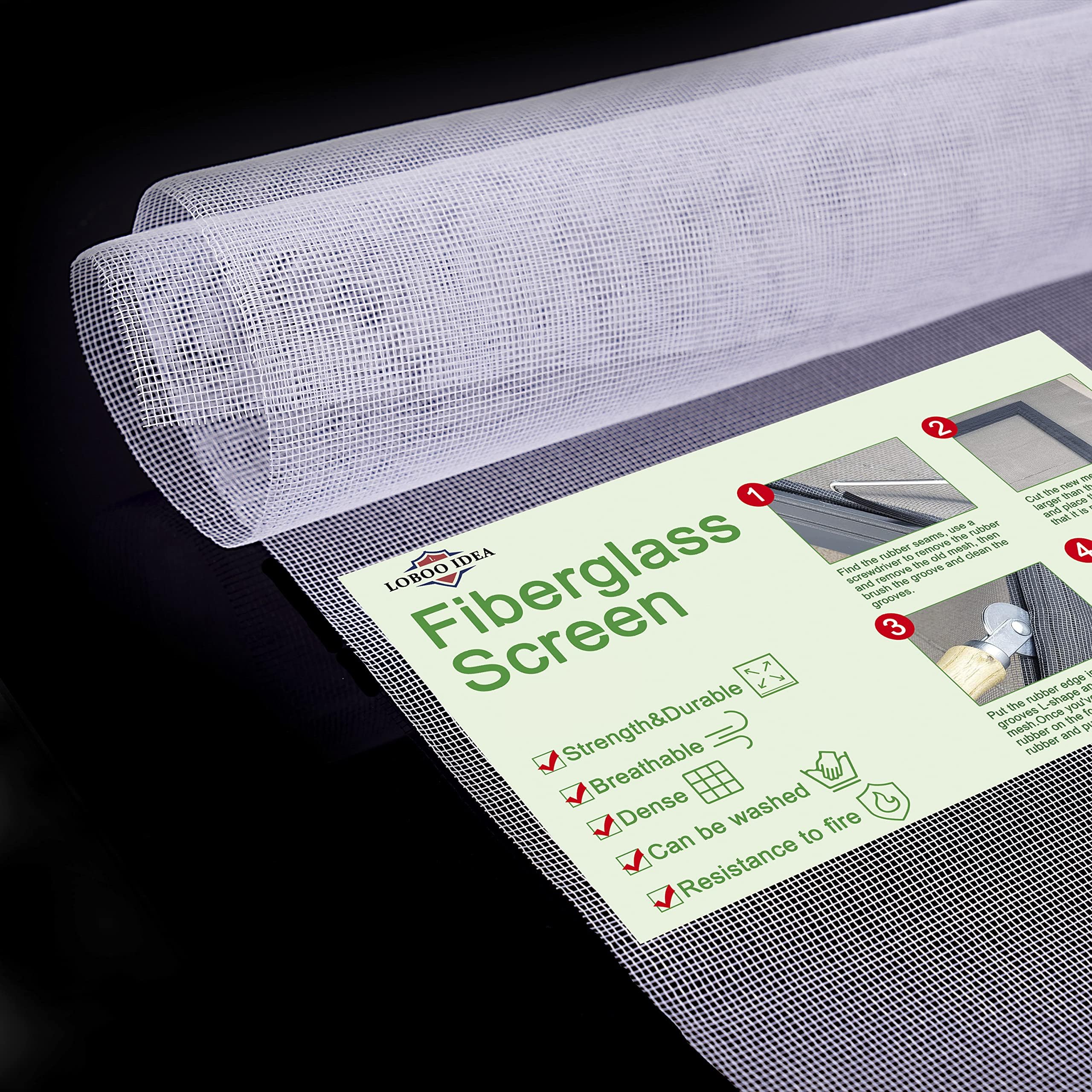 Loboo Idea Fiberglass Screen Replacement Mesh, Warehouse Fiberglass Window and Door Screen for Patio and Windows (120x100cm (47.24x39.37 Inches), White)