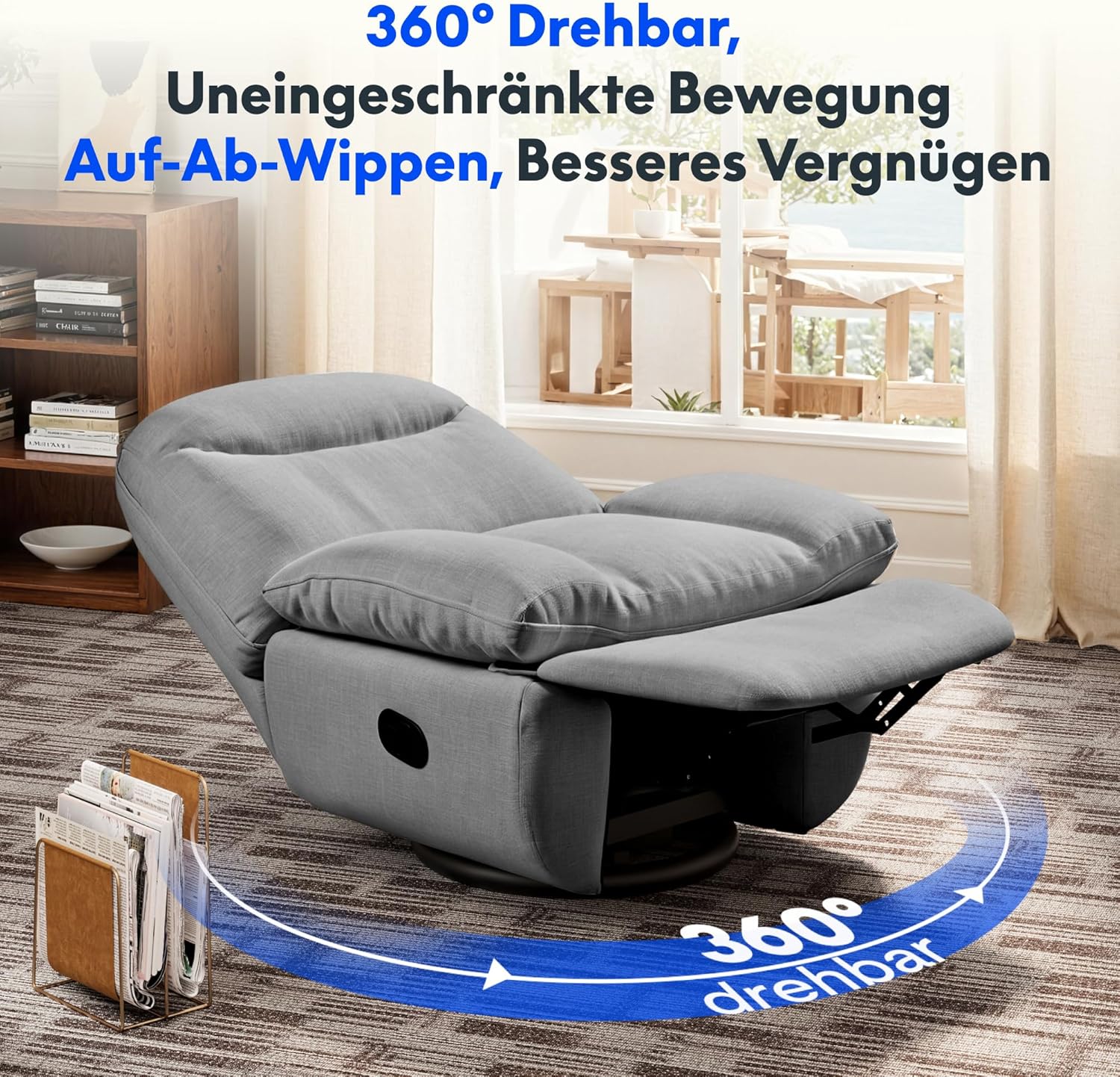 FLEXISPOT XC6 Recliner Chair demonstrating 360-degree swivel and rocking motion