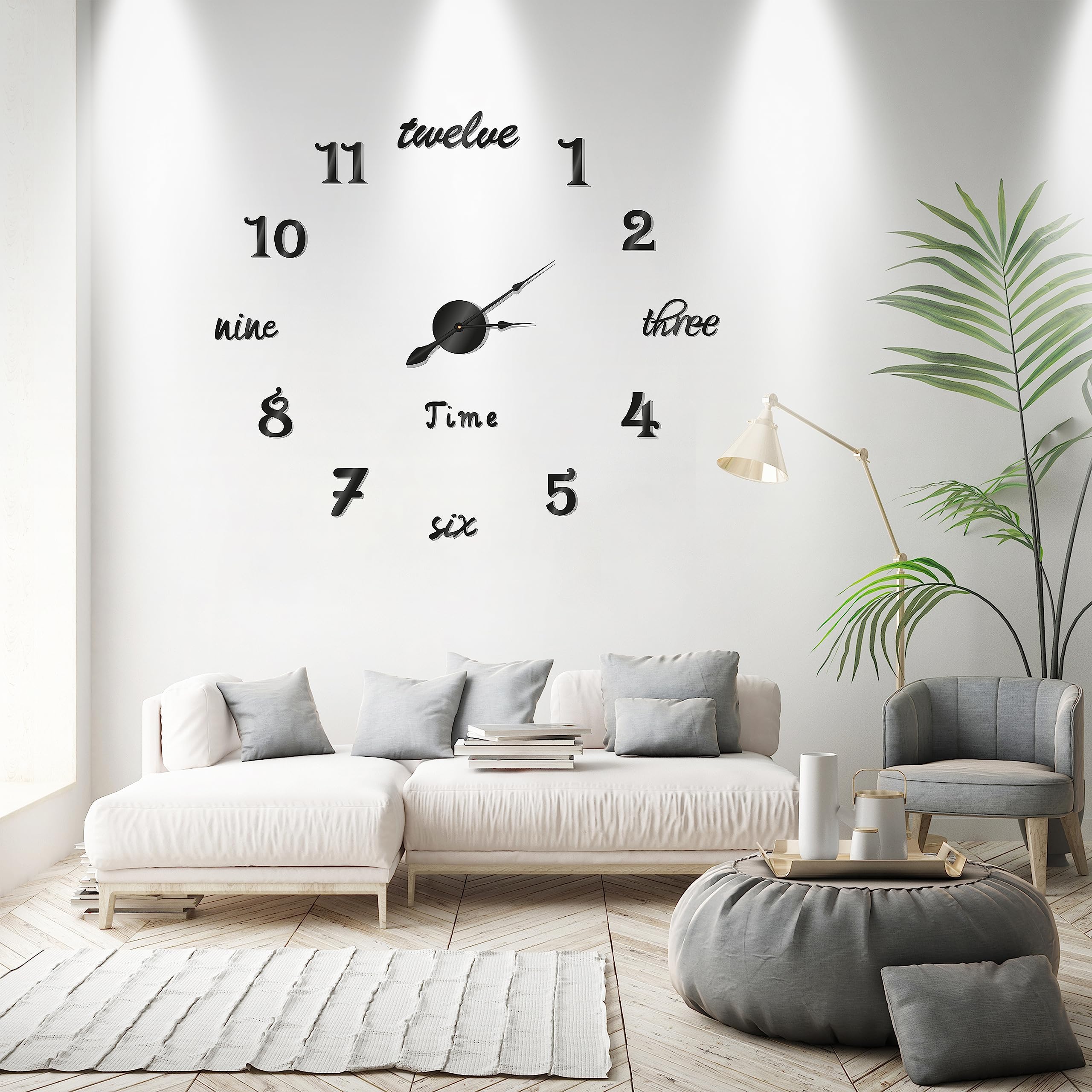 Orologio da Parete Moderno Adesivo con Diametro Regolabile fino a 100cm - Orologio da Muro Grande Silenzioso e Facile da Montare - Ideale per Casa Soggiorno Camera da Letto Ufficio