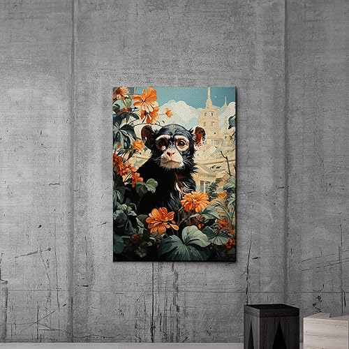 Miniatura 3 de Mid,Century Modern Jungle Monkey in Rainforest Trees, Captivating Nature and Wilderness Artwork, Animal Wall Art Celebration, Canvas, Wall Decor