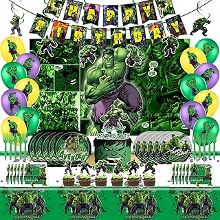 Hulk Birthday Party Supplies, Hulk Birthday Packs Include Happy Birthday Banner, Hanging Swirl, Backdrop, Cake & Cupcake Topper, Balloon, Plates, Napkins, Tablecloth, Superhero Birthday Party For Kids