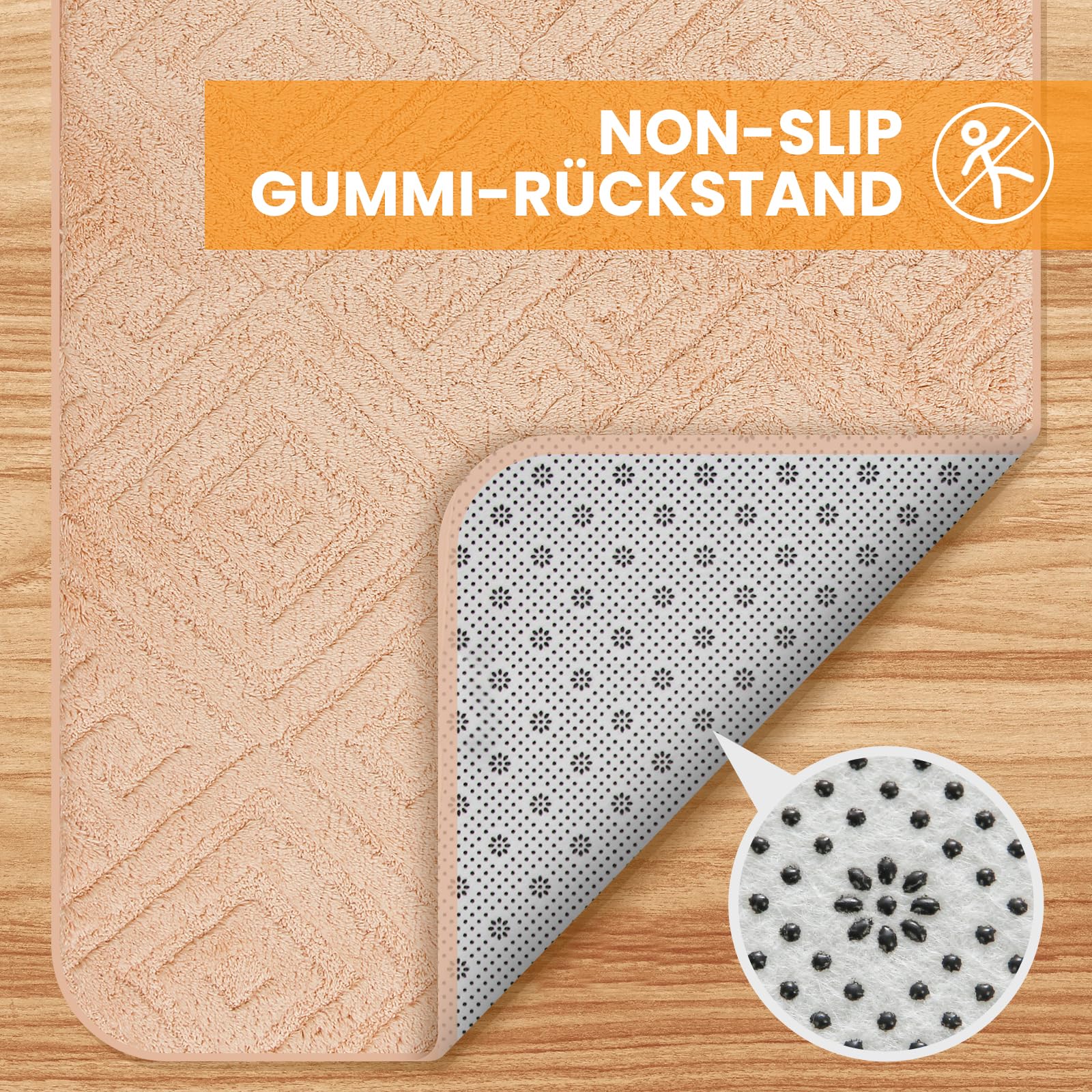 HOMELUX 2BF - Lot de 2 tapis de bain antidérapants - Doux et moelleux - 60 x 100 cm + tapis WC 60 x 50 cm - Avec découpe - Crème