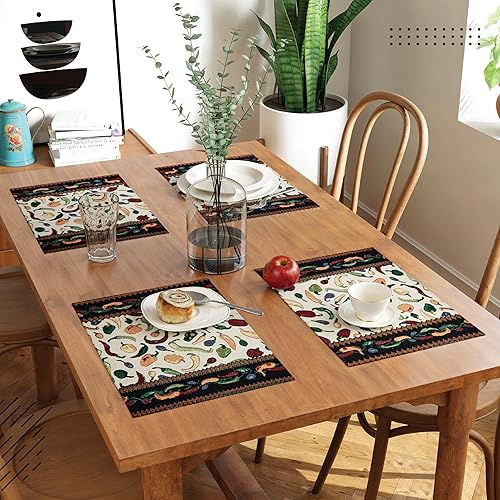 Miniatura 2 de Encasa - Juego de 4 manteles individuales de mesa de jacquard bohemio, diseño de chiles, estilo vintage, cada tamaño de 19 x 13 pulgadas, tapiz