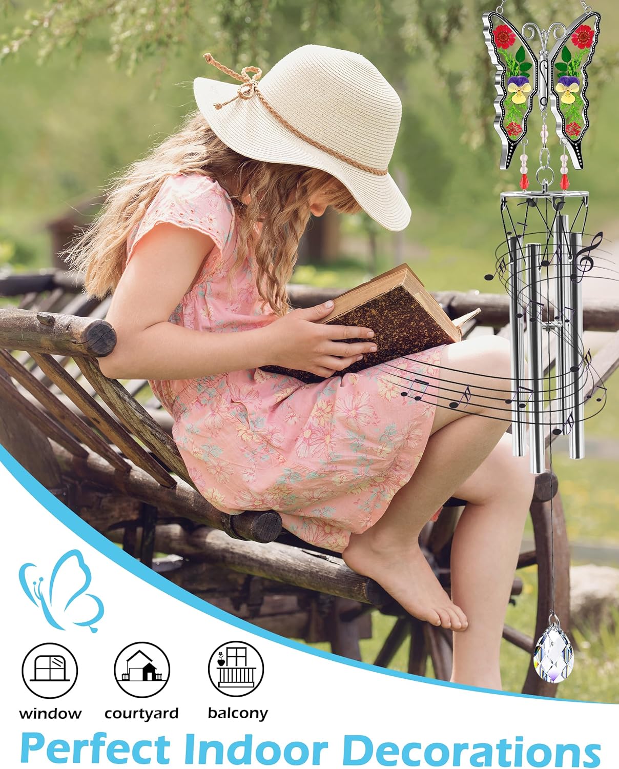 KY&BOSAM Gifts for Mom Butterfly Wind Chime for Outside with Crystal Sympathy Wind Spinner Memory Memorial Wind Chime for Loss of Loved One Mother Condolence Gift Home Outdoor Garden Patio Decor
