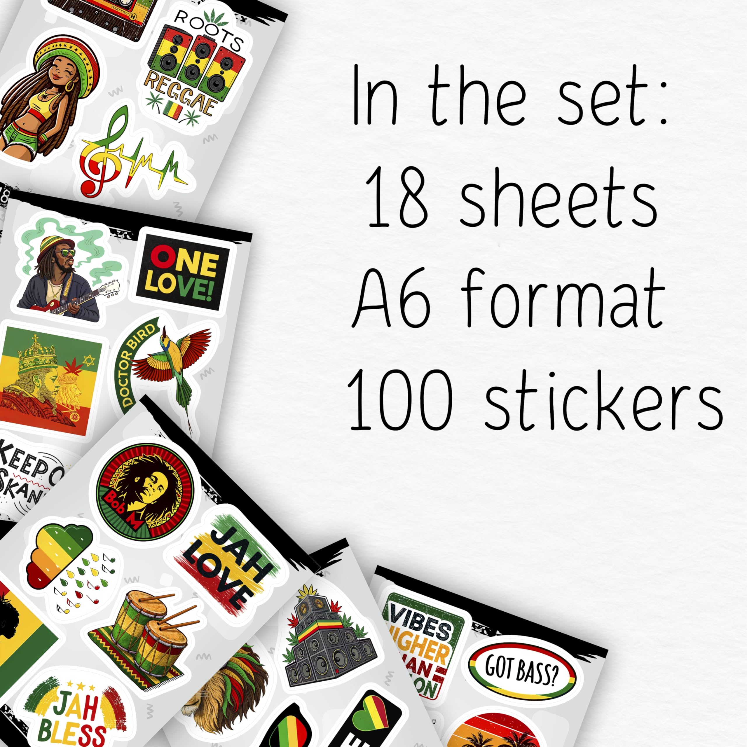 Lot de 100 autocollants et décalcomanies Reggae pour adultes pour bouteille d'eau et ordinateurs portables – Autocollants rasta, autocollants du groupe jamaïcain – Cadeaux pour homme et femme