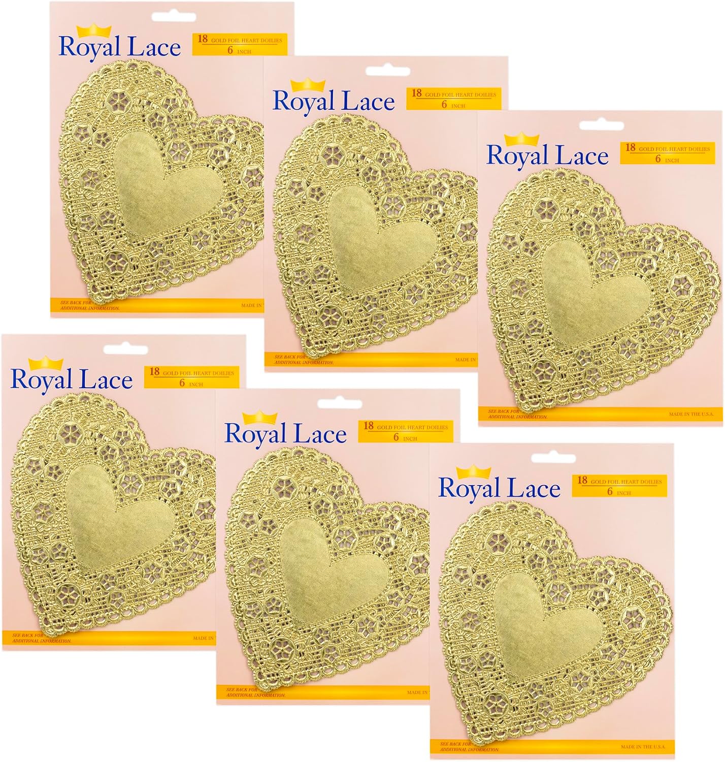 Hygloss Royal Lace Metallic Gold Heart-Shaped Paper Doilies - 6-Inch - Perfect for Valentines Day Crafts, Table Decor, and Parties - Pack of 108