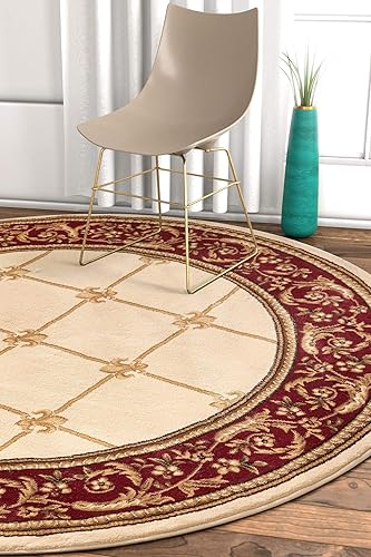 Well Woven Alfombra de área formal roja con diseño de flor de lis, 2'3" X 3'11", Polipropileno, Ivory