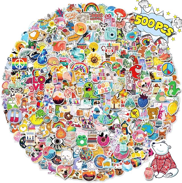 500 Pcs Water Bottle Stickers, Mixed Colorful Sticker Packs, Vinyl Waterproof Stickers for Kids, Teens, Girls, Adults | Cute Stickers for Waterbottle, Scrapbook, Laptop