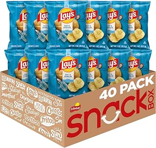 Lay's Salt & Vinegar Potato Chips, 40 Pack 1oz Bags - Tangy Crispy Snack for Family & On-the-Go