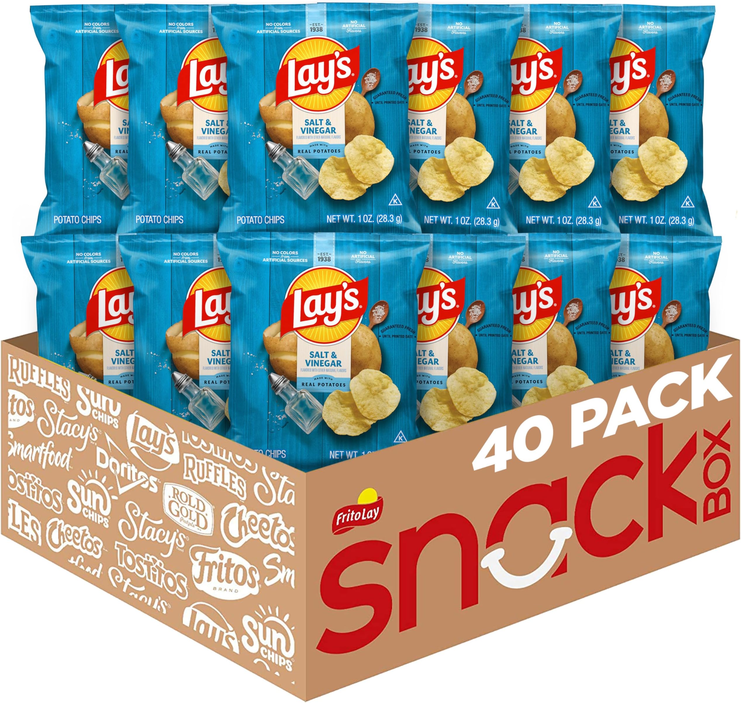 Salt & Vinegar Flavored Potato Chips, 1 oz Bags, (40 Count) (Packaging May Vary)