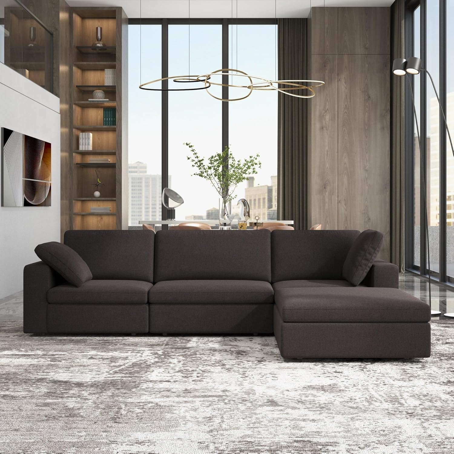 Modular L-Shape 4 Seat Corner Sectional Sofa, Modern Dark Gray Fabric Sectional Couch