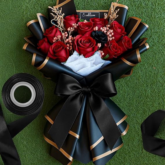 Fullive 1 1/2 Inch Black Ribbon, 30 Yards Black Ribbon for Gift Wrapping, Solid Polyester Satin Halloween Ribbons for Graduate Halloween Decorations DIY Hair Bows Floral Arrangements Wrapping Bouquet