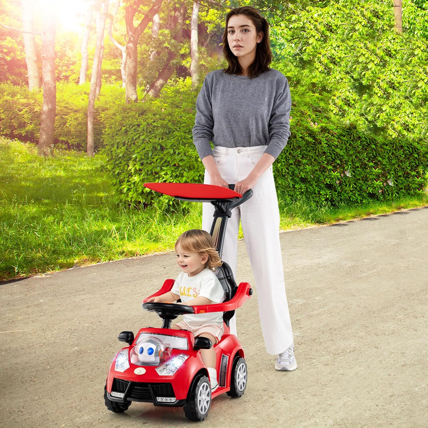 HONEY JOY Ride On Push Car for Toddlers, Alien Theme Ride On Car Sliding Car w/Steering Wheel, Music & Lights, Under Seat Storage, No Batteries, Kids Ride On Toys for Boys and Girls (Red)