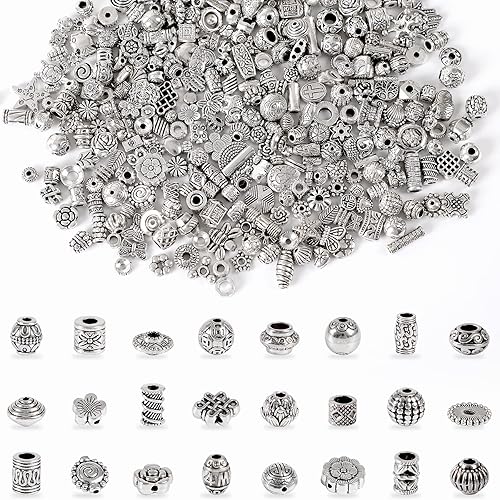 UPINS 300 cuentas espaciadoras plateadas para joyas pulseras collares manualidades cuentas plateadas cuentas espaciadoras sueltas con estilos de