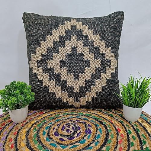 Miniatura 6 de Trade Star Exports - Funda de almohada Kilim, 70% yute, 30% lana, fundas de almohada bohemias para decoración del hogar, decoración de otoño, funda