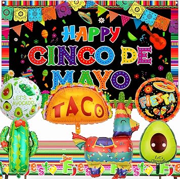 Fiesta Party Decorations Kit, Cinco de Mayo Decorations Set with Banner Backdrop, Balloons & Tablecloth, Mexican Fiesta Party Supplies for Taco Party