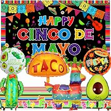 Fiesta Party Decorations Kit, Cinco de Mayo Decorations Set with Banner Backdrop, Balloons & Tablecloth, Mexican Fiesta Party Supplies for Taco Party