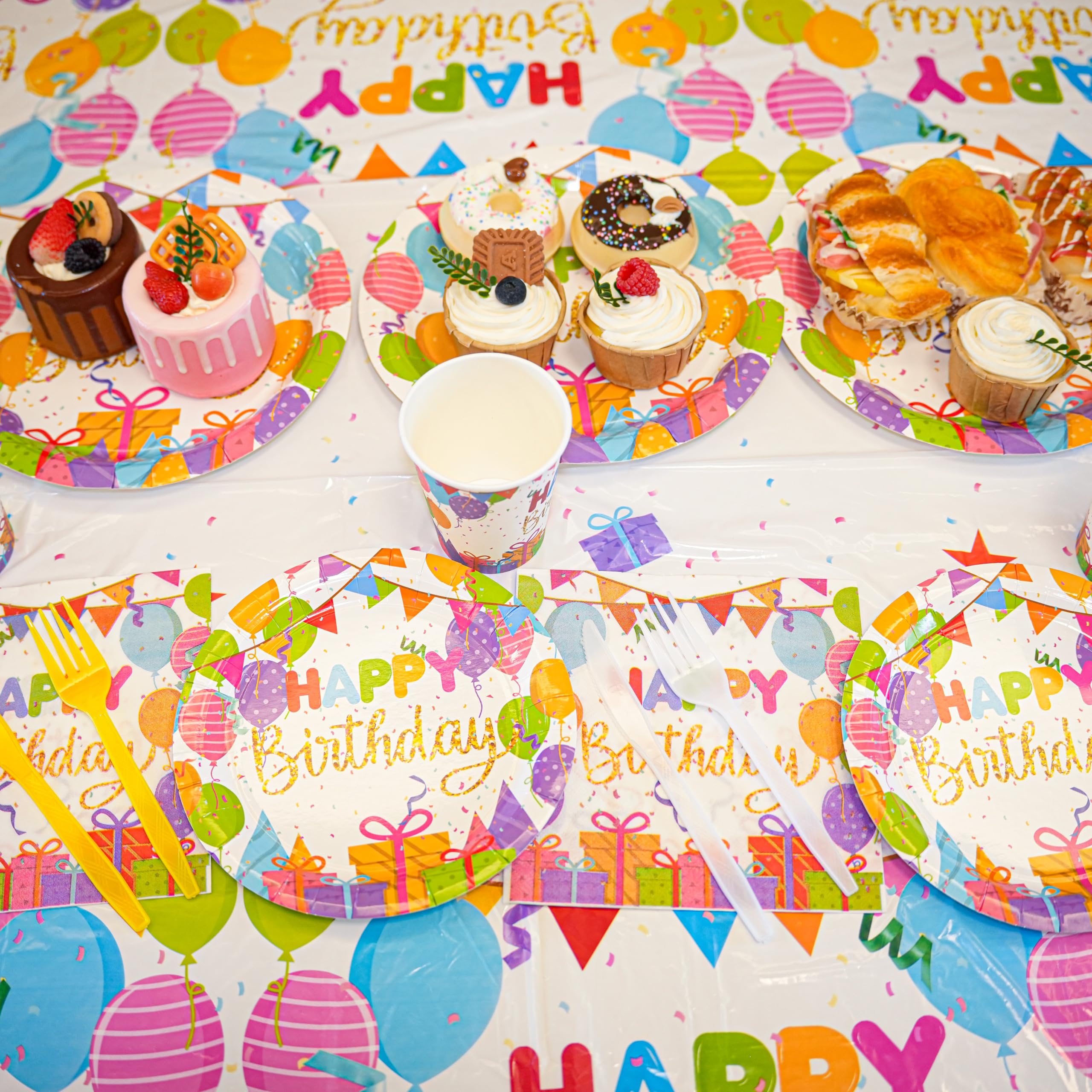 Happy Birthday Party-Set - 100 Stück (50 Teller + 50 Servietten), 22,9 Cm, Buntes Design Für Kindergeburtstag