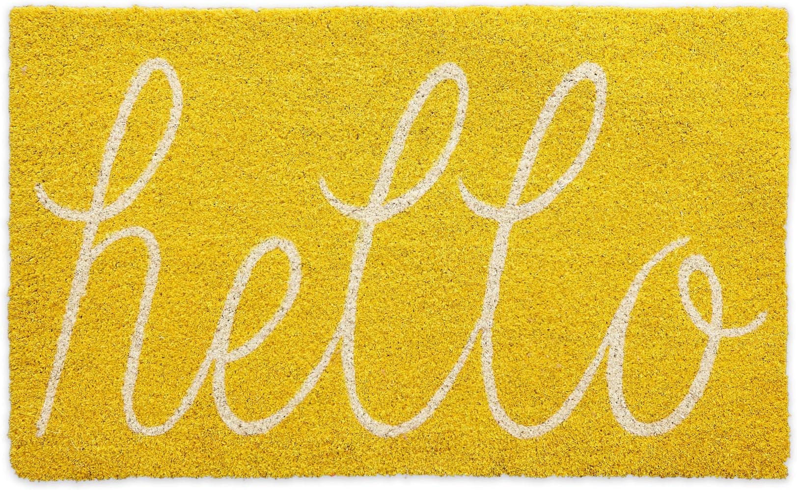 Hello Coir Fiber Doormat Non-Slip Durable Outdoor/Indoor, Pet Friendly, 17.5x29.5, Yellow
