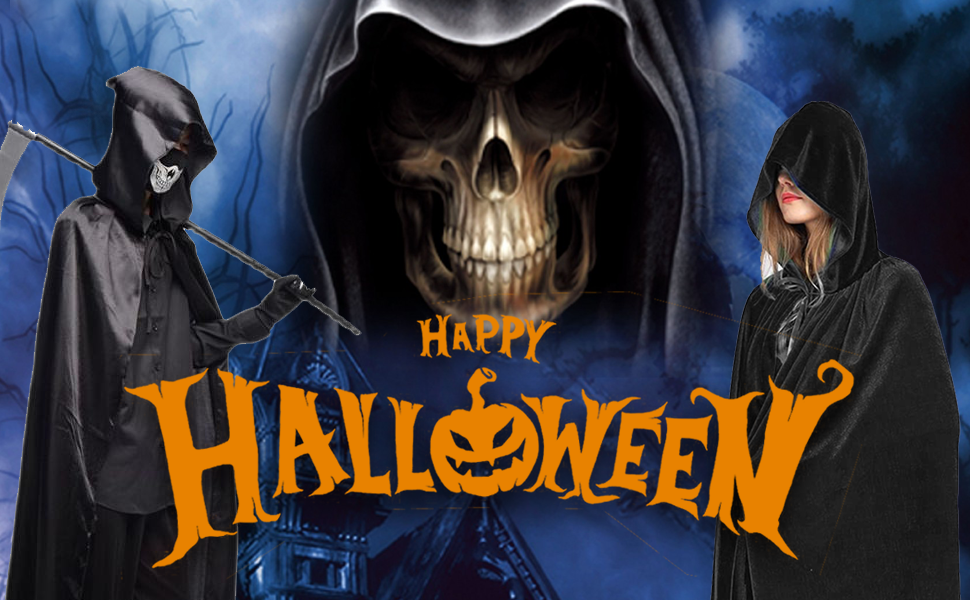 Schwarzer Samt-Umhang Mit Kapuze 170cm - Vampir Kostüm Für Halloween & Karneval