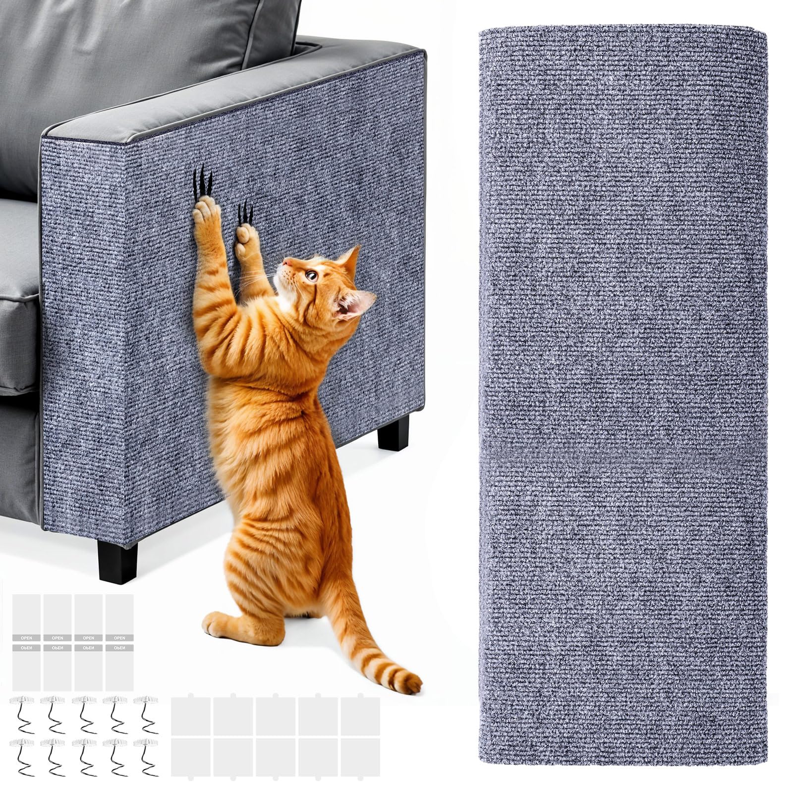 200x40 cm Self-Adhesive Cat Scratch Protector for Couch, Trimmable Cat Scratchers for Indoor Cats, Anti-Scratch Carpet for Wall Indoor Furniture(Light Gray)