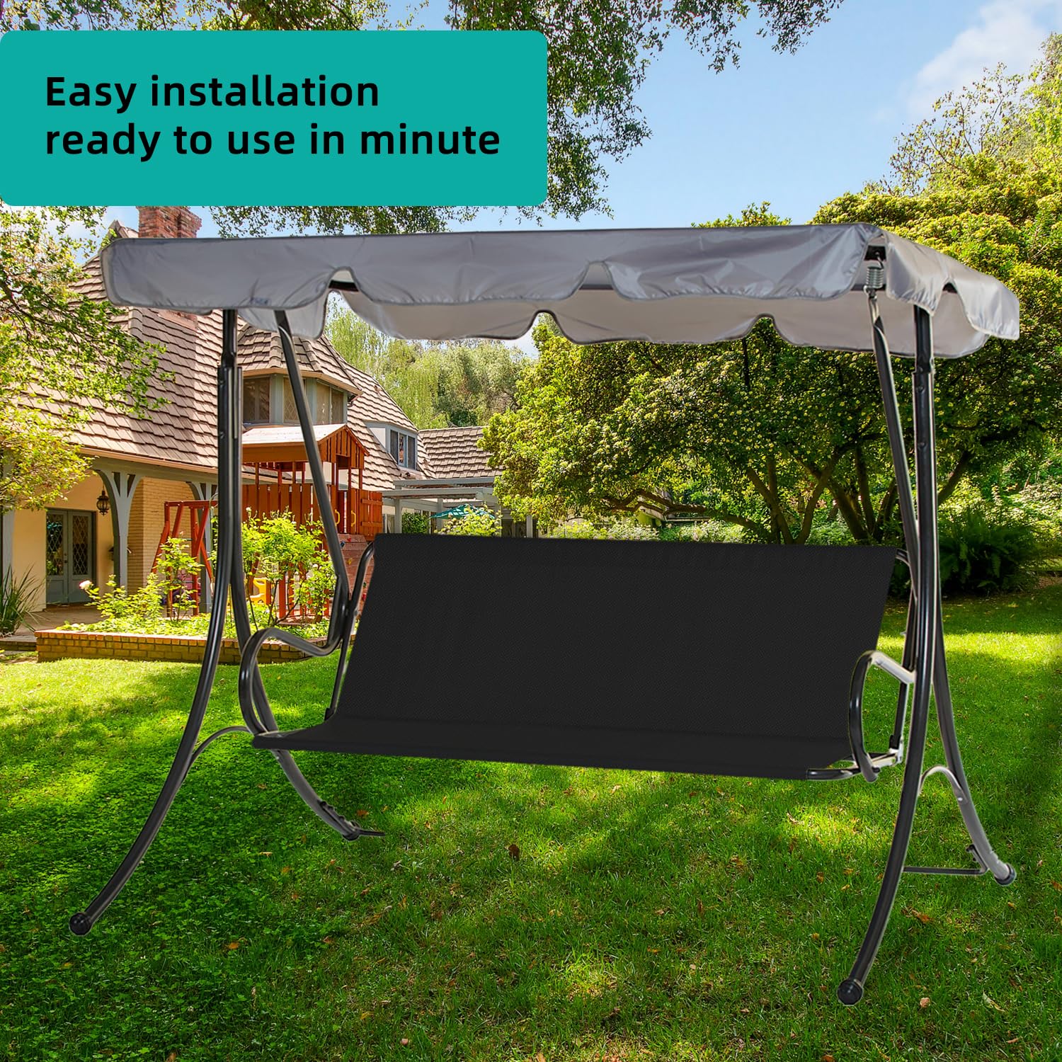 Coprisedile per dondolo da giardino, impermeabile, tessuto Oxford 600D, ricambio per seduta, per esterni, 2 e 3 posti, 148 x 52 x 52 cm, colore nero