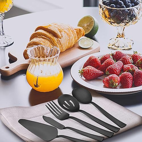Miniatura 6 de Herogo Juego de cubiertos de 36 piezas color negro mate con cuchillos de carne, juego de cubiertos cuadrados de acero inoxidable para 6, juego de