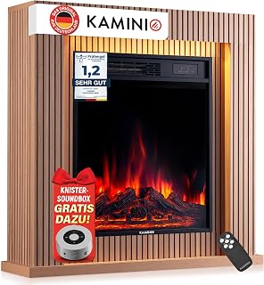 KAMINIO® Matti MODERN 32 Paneel Elektrokamin mit Heizung [Standkamin] | elektrischer Kamin, freistehend mit Kaminsims, 3D-Kaminfeuer in 5 Stufen, LED-Ambientelicht, Timer, Thermostat, Fernbedienung