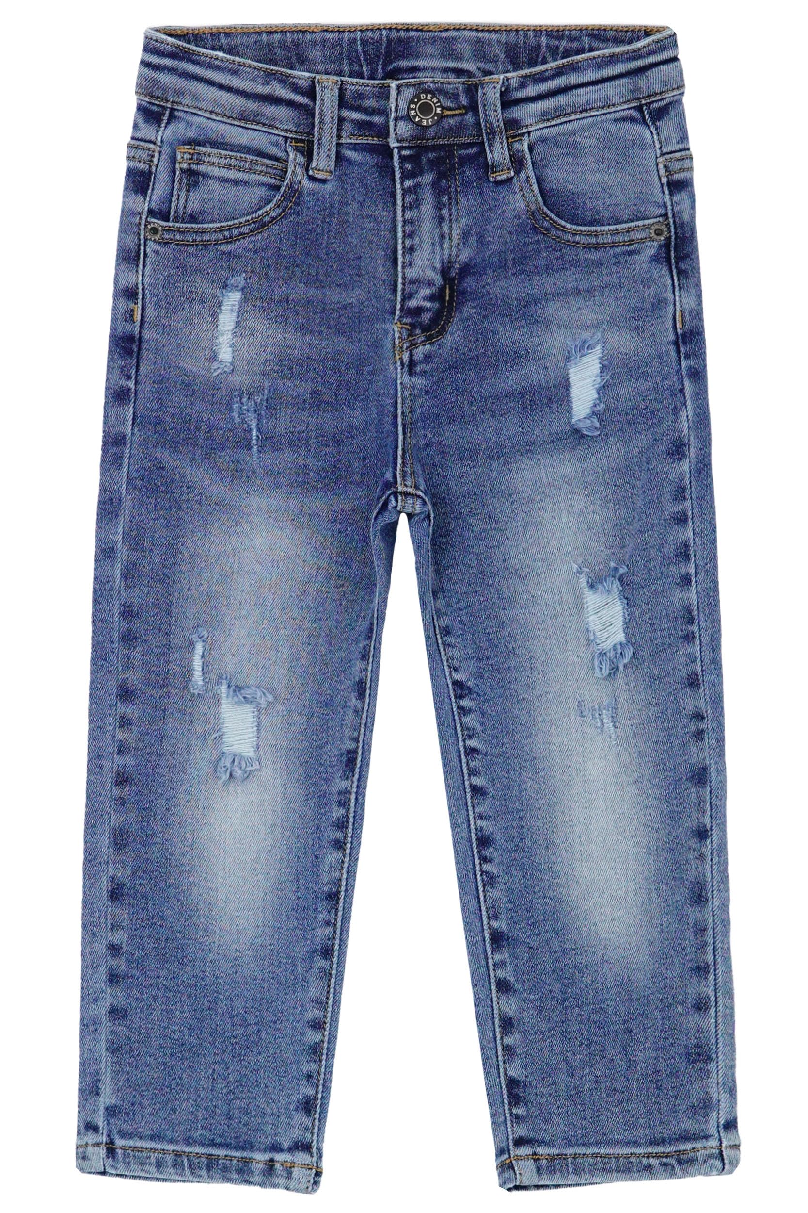 KIDSCOOL SPACE Baby Little Boys Jeans,Elastic Band Inside Straight Fit Ripped Denim Pants