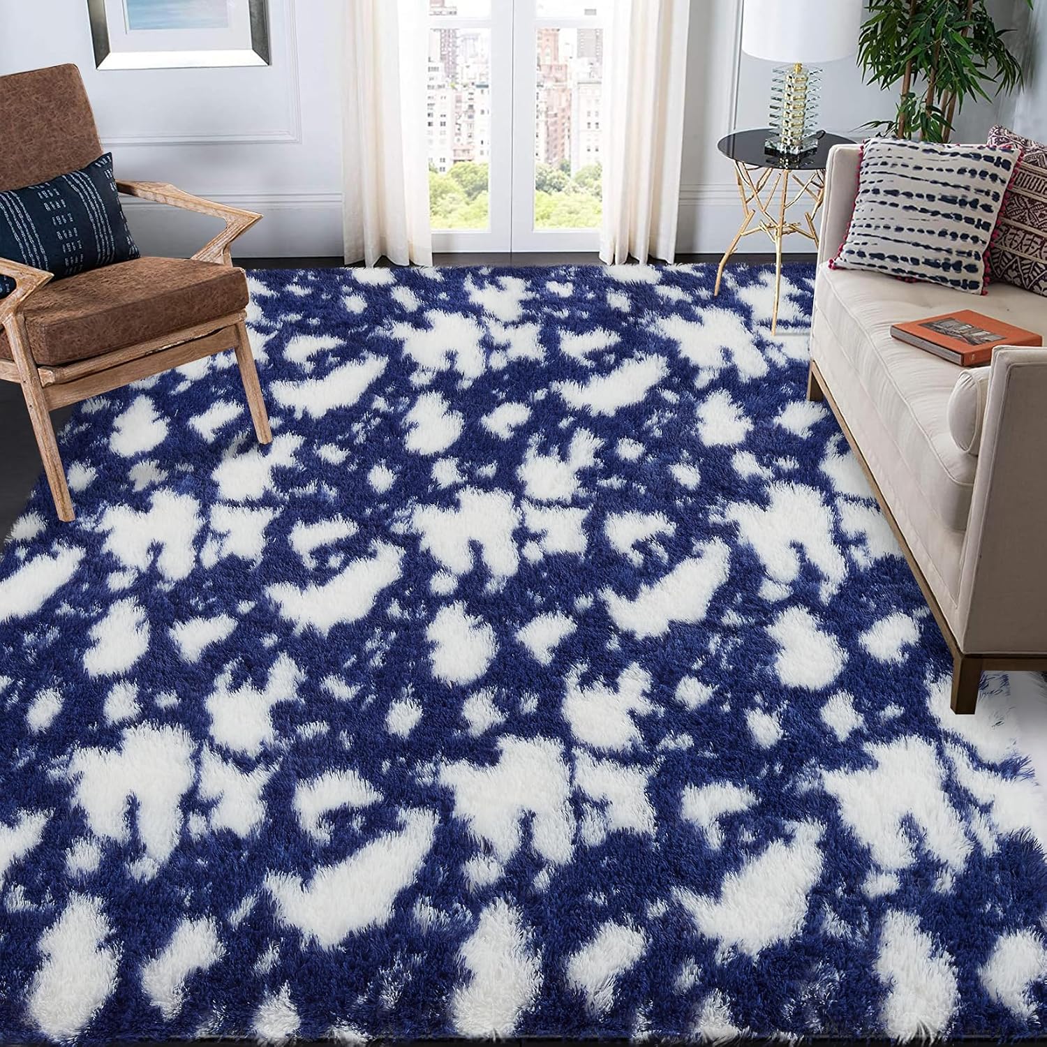GAOMON Area Rug 4x6 Soft Fluffy Area Rug for Living Room Bedroom Black White Plush Shag Rugs Fuzzy Shaggy Accent Carpets for Kids Room Nursery Non-Skid Modern Tie-Dyed Faux Fur Rugs Dorm Home Decor