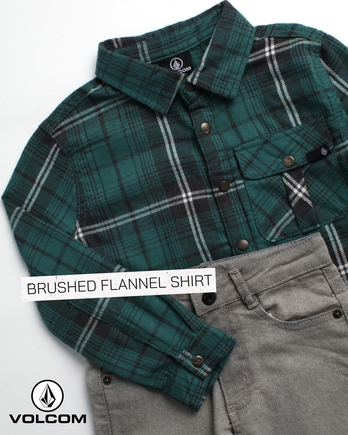 Volcom Toddler Infant Boys Pants Set - 2 Piece Brushed Flannel Shirt and Slim Fit Woven Denim for Little Boys (Sizes: 12M-7)