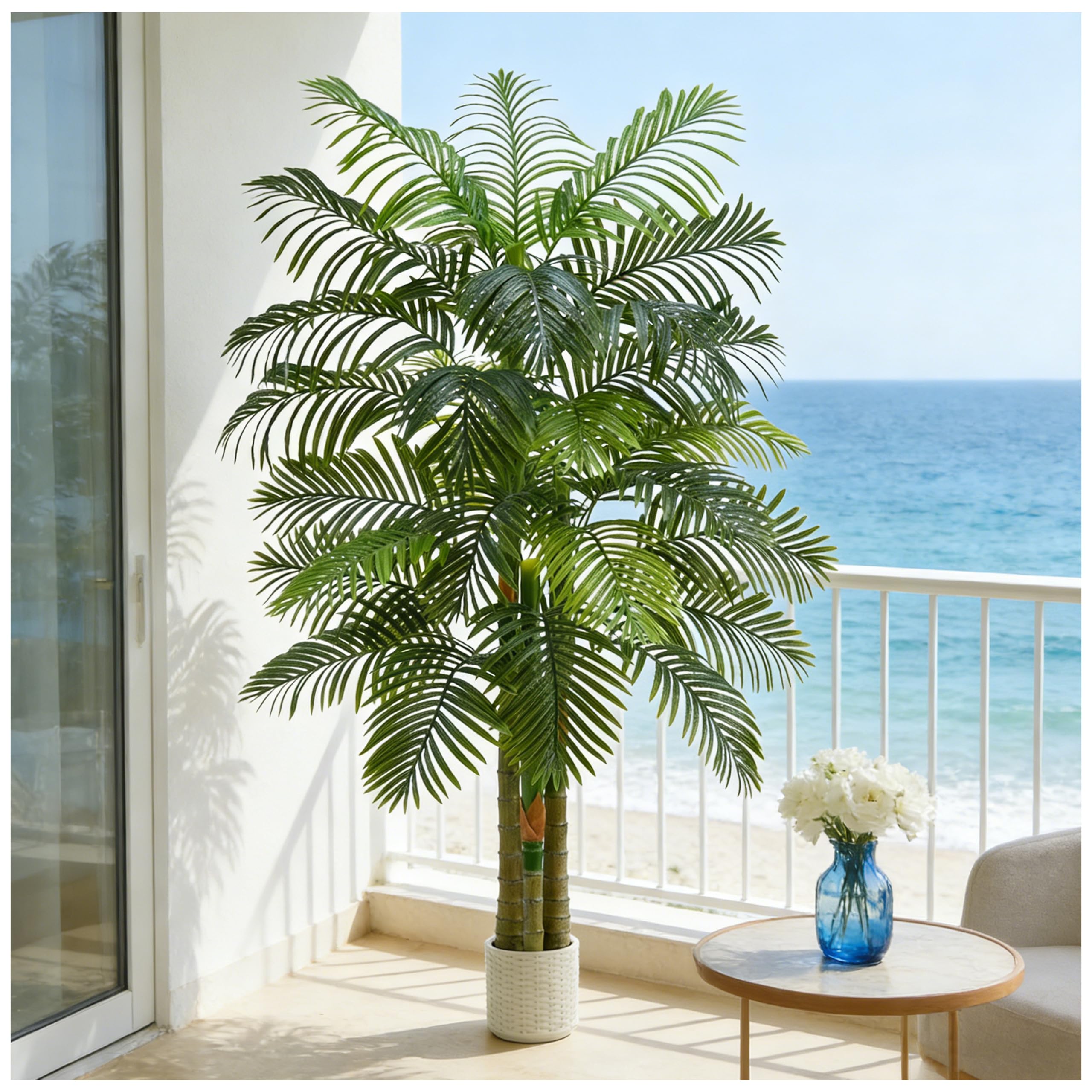 Artificial Golden Cane Palm Tree 6T Fake Large Tropical Areca Palm Trees Tall Faux Silk Plant in White
