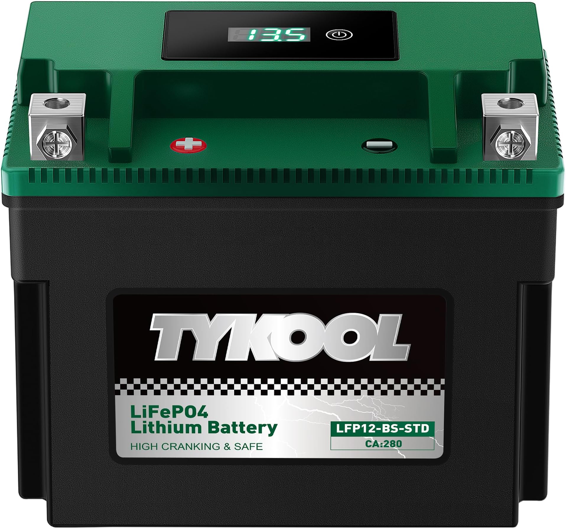 TYKOOL YTX12-BS STD LiFePO4 Lithium Motorcycle Battery,280CCA,2X Cranking Amps,Digital Readout,Compitable for BMW F850GS,Kawasaki Vulcan 900, BRP (Can-AM) DS250 ATV,Piaggio Vespa 300cc Scooter