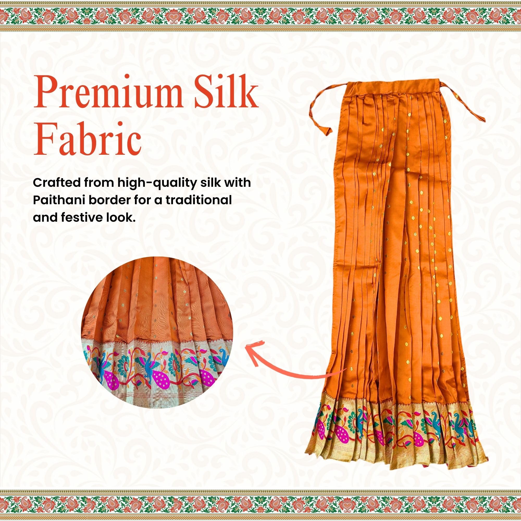 PUNYATVA Gudhi Vastra for Gudhi Padwa Festival (Paithani, Orange) | Traditional Maharashtrian Gudi Cover Saree Cloth for GudiPadva | Readymade Ugadi & GudhiPadawa Decoration Pooja Décor 1