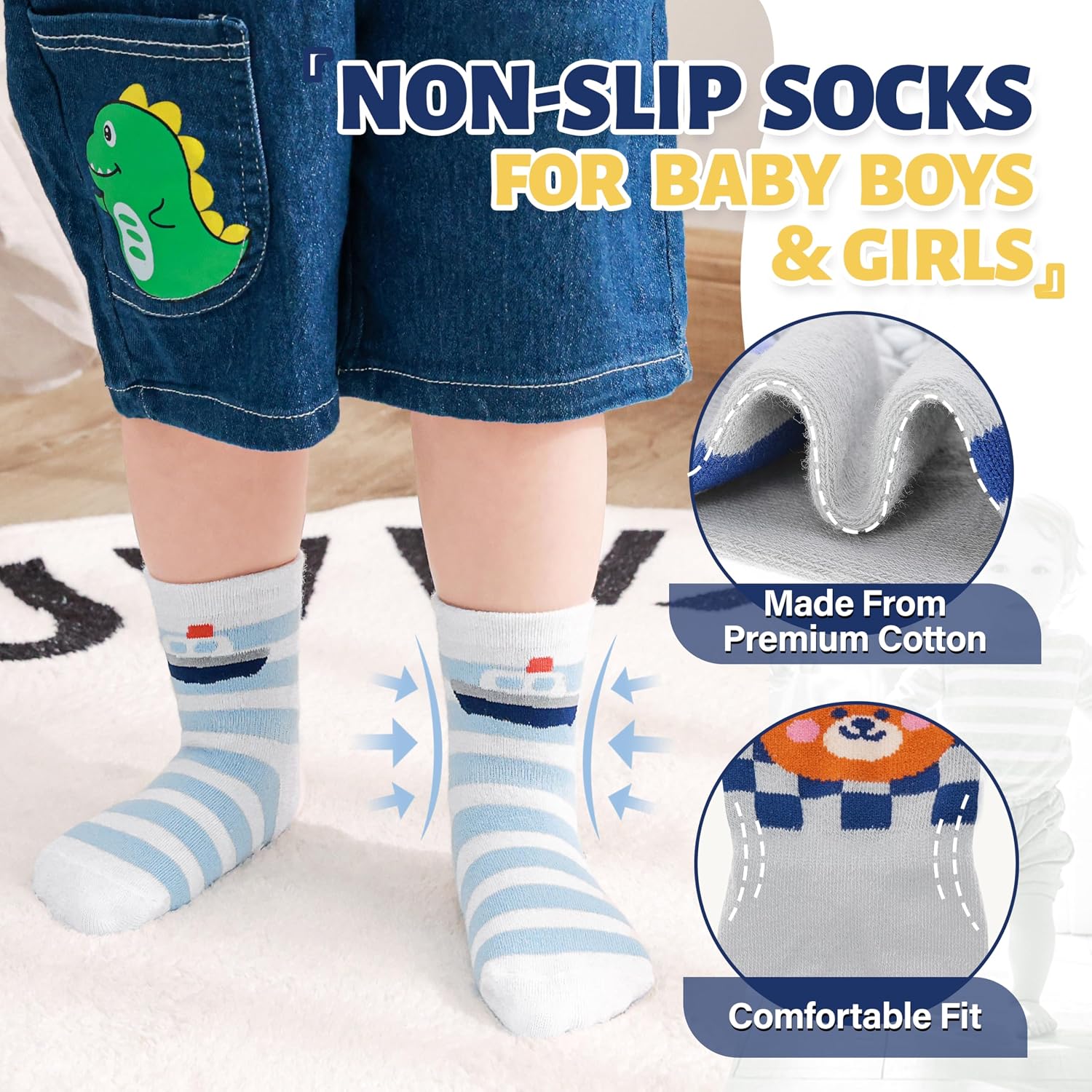 ANTSANG 12 Pairs Baby Girls Boys Toddlers Kids Crew Cotton Grips Socks image 3