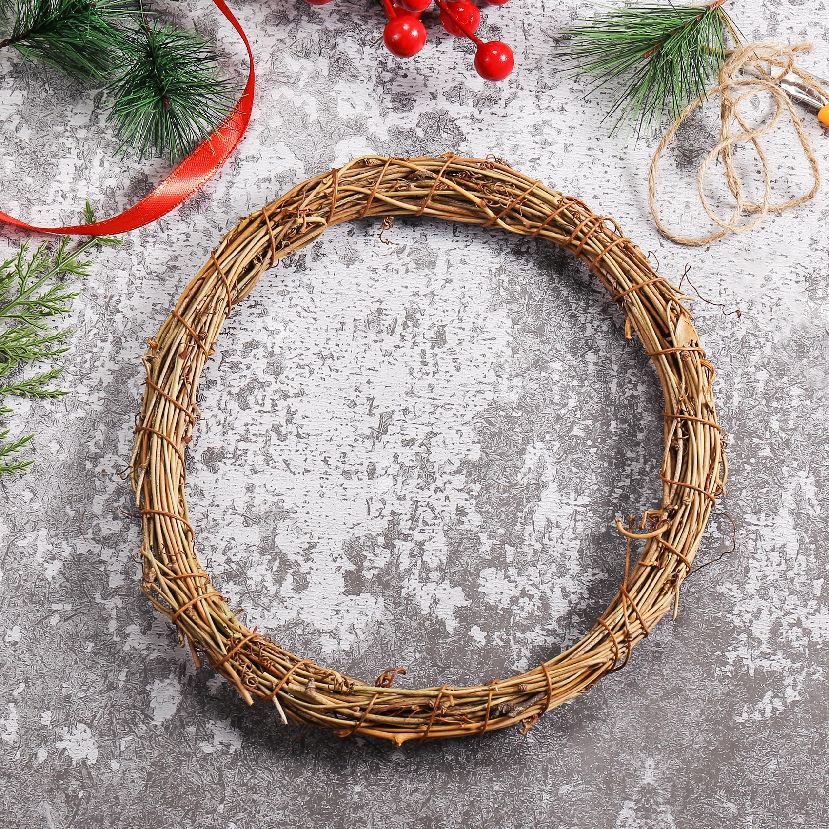 Lot de 3 couronnes de vigne naturelle de 30 cm + 3 couronnes de printemps de 20 cm pour porte d'entrée, couronnes en rotin pour loisirs créatifs, décoration murale de porte d'entrée, Pâques, Noël