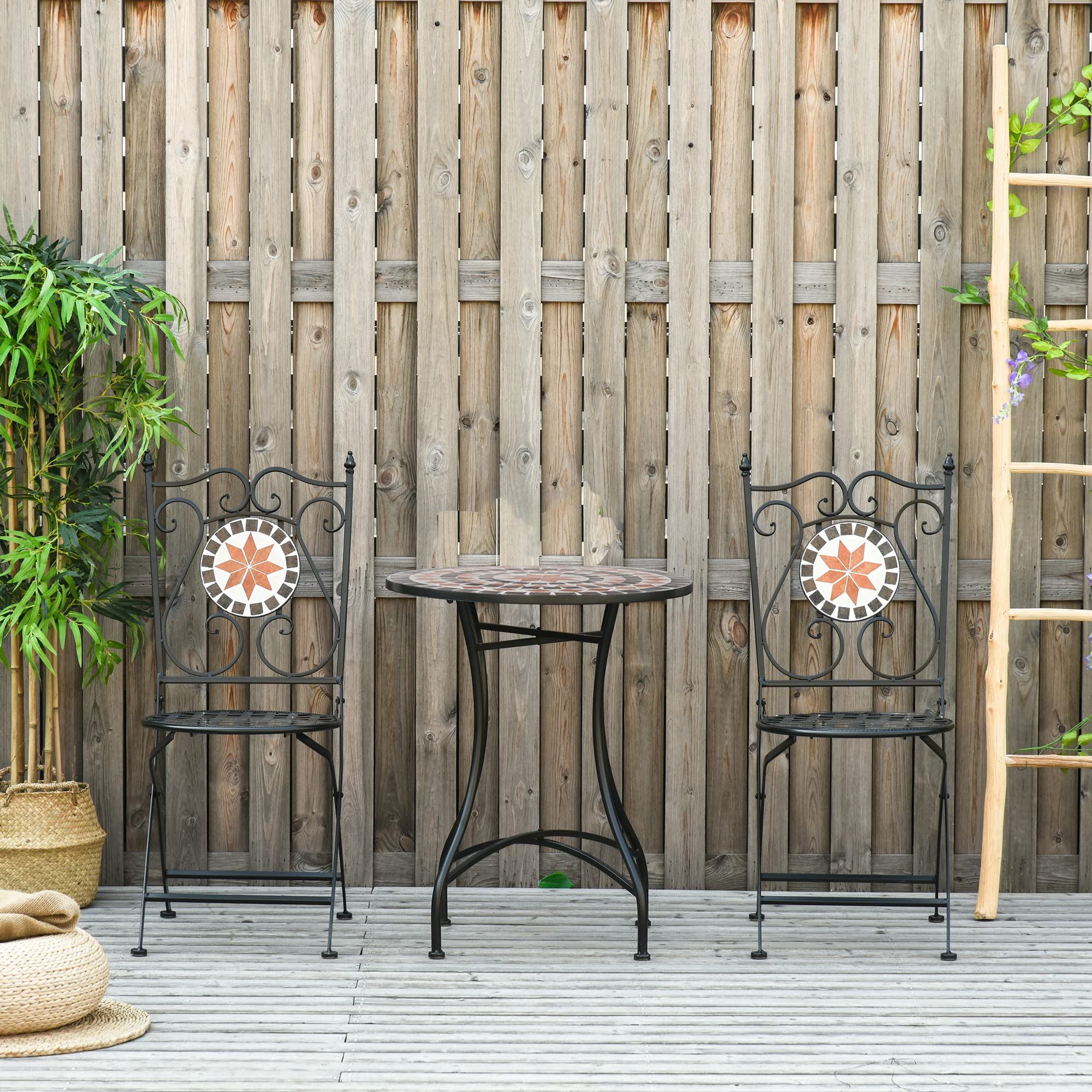 Set Giardino Outsunny 3 Pezzi - 2 Sedie E Tavolo Con Mosaico, Pieghevoli, Grigio Scuro - Foto 2