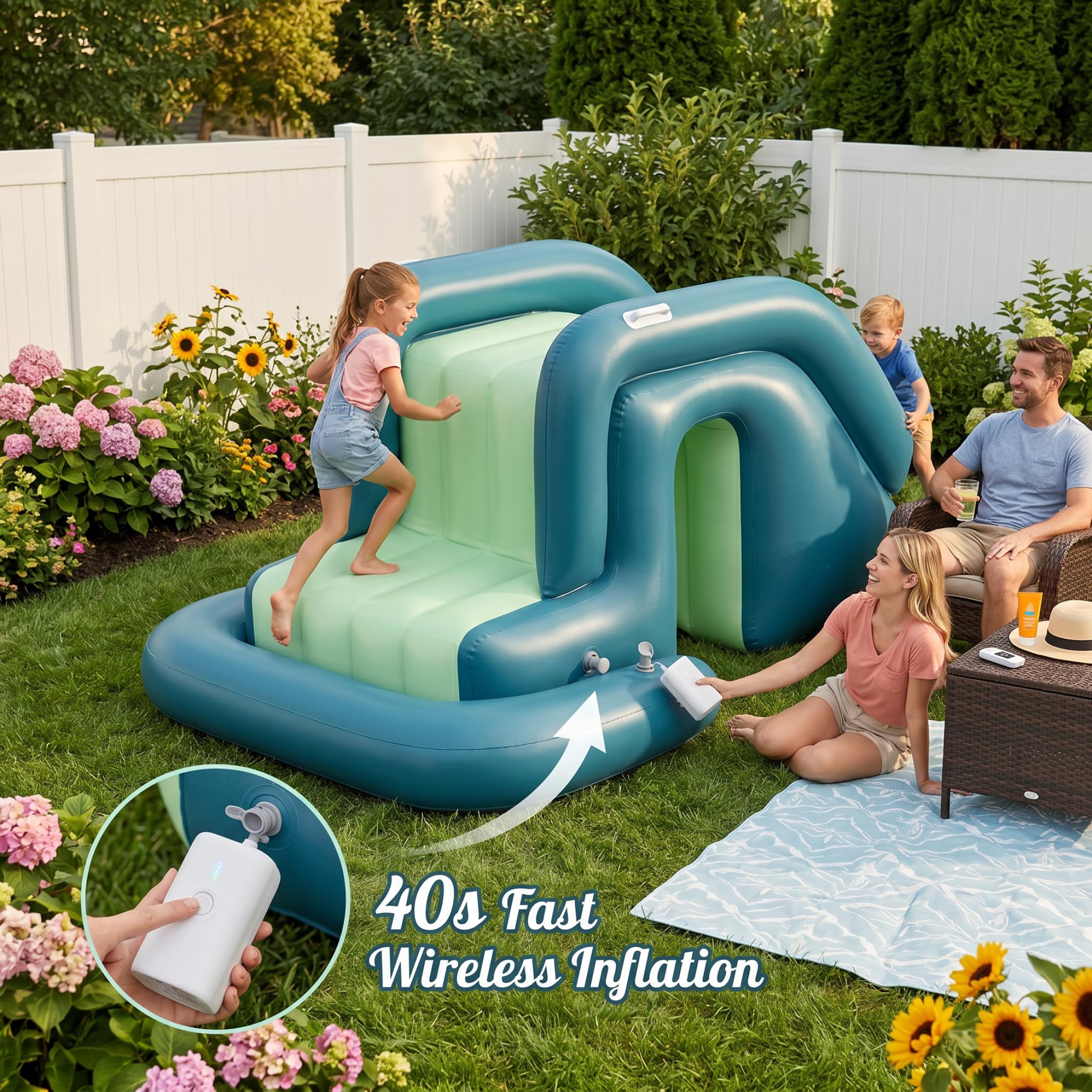 Scivolo gonfiabile per piscine fuori terra - Scivolo per piscina a gonfiaggio rapido per giochi estivi in ​​giardino (verde) Acqua gonfiabile