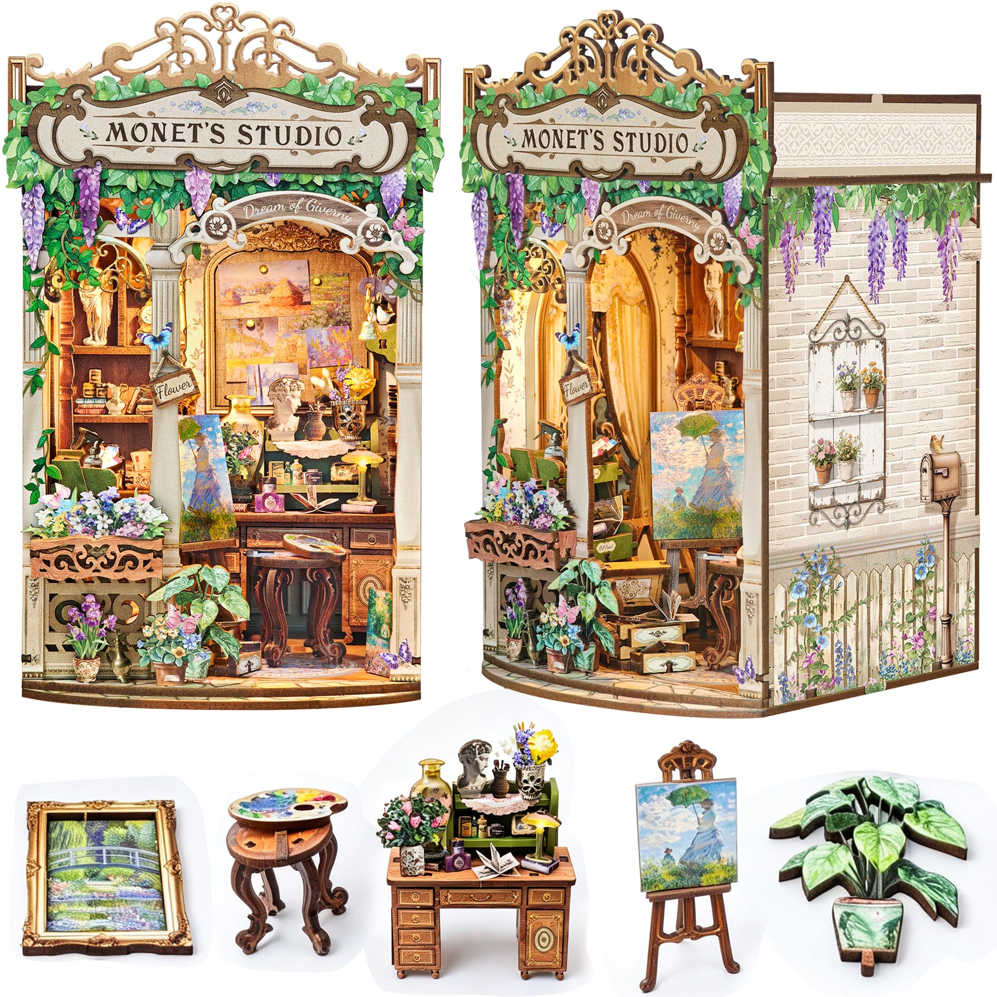 Kit fai da te per casa in miniatura, kit per libri per adulti, decorazione per libreria, puzzle in legno 3D, regalo di compleanno per amanti dei libri, donne amiche, Monet's Studio