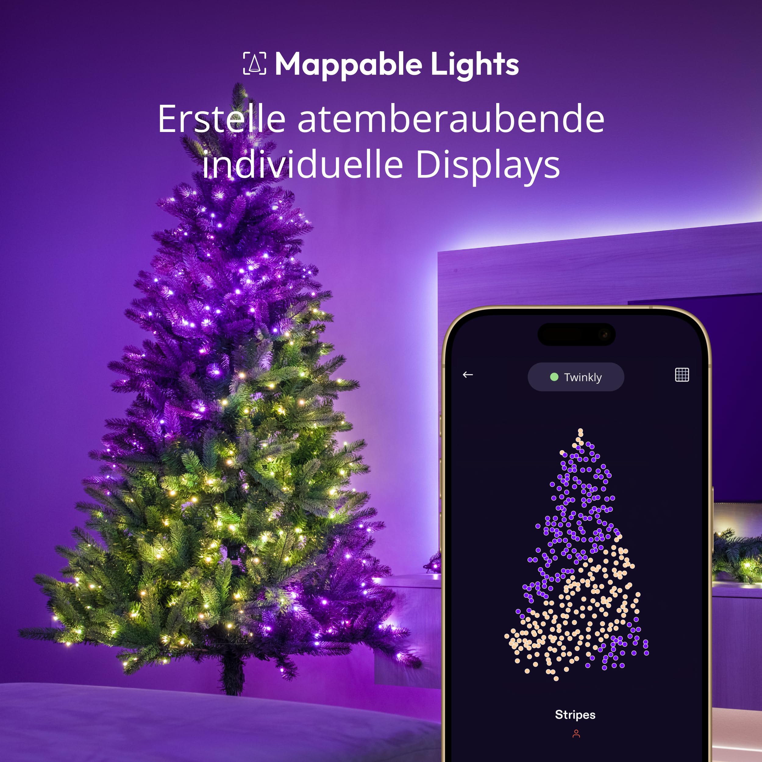 Twinkly Strings HD 700 Smart RGB+W LEDs, 38,5 Meter, Grüne Leitung, Weihnachtsbeleuchtung für Innen- und Außenbereich