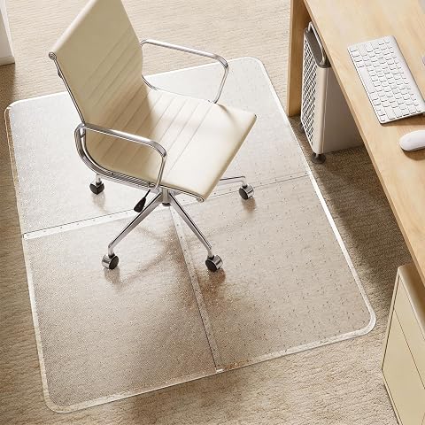 PET 4-Piece Interlocking Chair Mat for Low Pile Carpet, C...