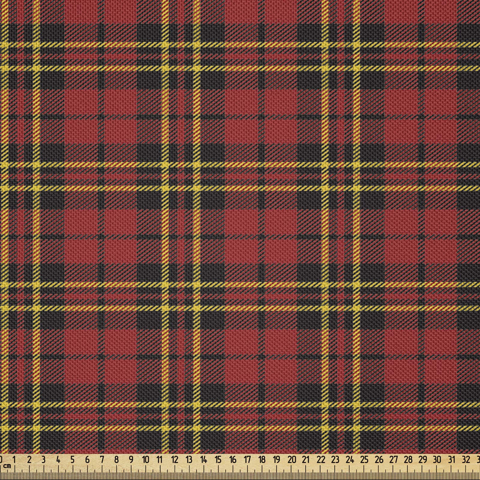 ABAKUHAUS scacchi Tessuto a Metraggio, Vecchio celtica britannica, Tessuto Decorativo per Tappezzeria e Accenti Casa, 10M (148x1000cm), Giallo Nero Rosso