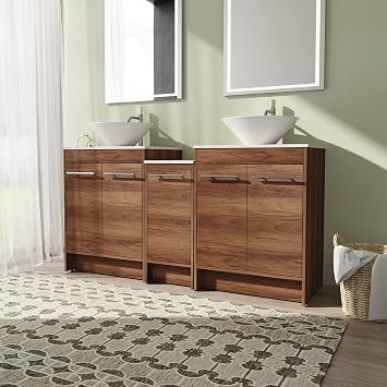 60" Bathroom Vanity with Sink, 60 Inch Freestanding Bathroom Vanity, Double Sinks Bathroom Vanity Combo, Brown Floor Standing Cabinet Set054-BASIN217