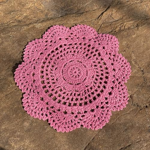 Miniatura 6 de Hsvanyr Juego de 2 manteles individuales redondos de algodón con diseño floral, juego de 2 manteles individuales de vidrio rosa para mesa de comedor